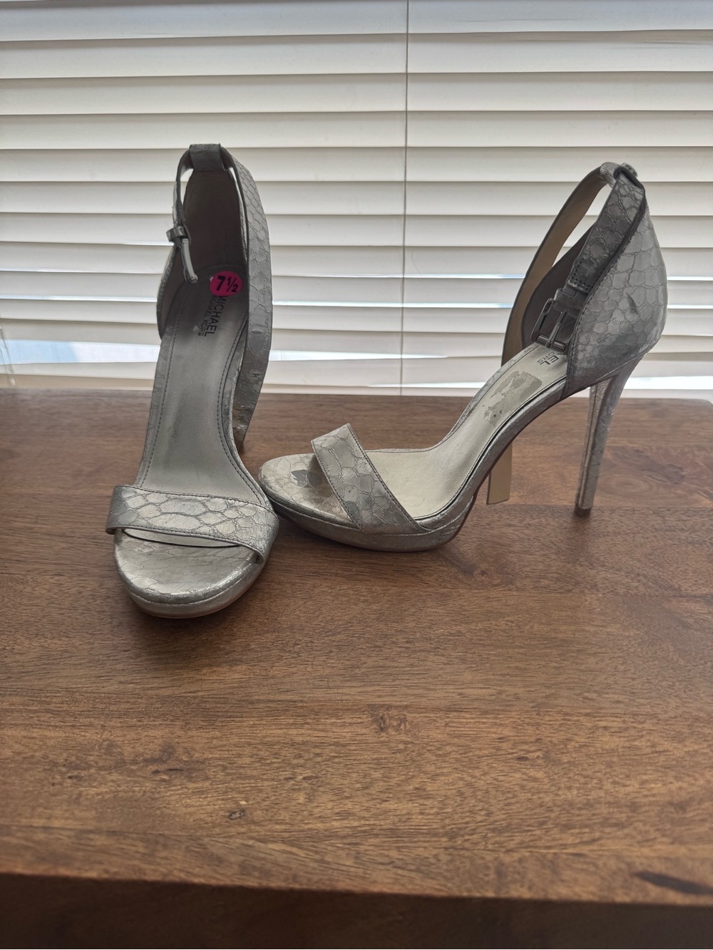 Michael Kors Silver Snakeskin-Pattern Ankle-Strap Stilettos